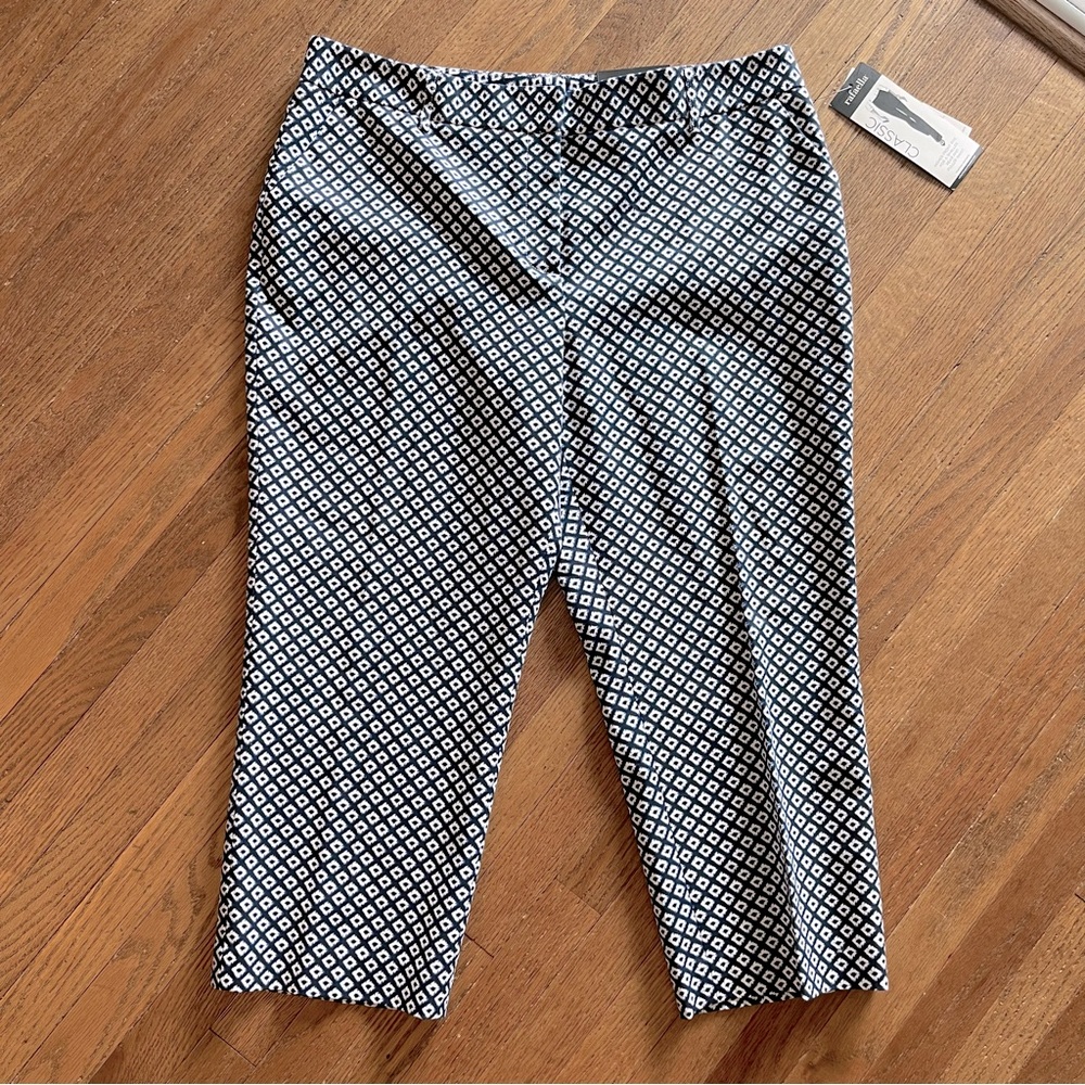 Rafaella Classic Capri Bottoms Pattern Midnight Navy Stretch Size 14